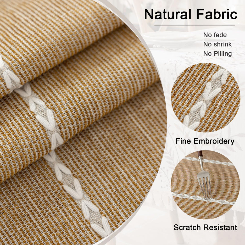 Rustic Waterproof Cotton Blend Tablecloth, Heavy Weight Embroidery Table Cover for Rectangle Tables, Burlap Farmhouse