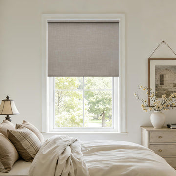 Cordless Roller Shades for Indoow Window Free-Stop Thermal Insulated Linen 100% Blackout Roller Shades Blinds Living