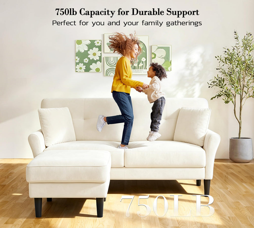 Small Sectional Couch, 69" L Shaped Couch, Sectional Sofa, Beige