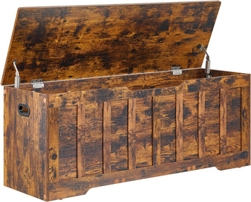 47.2"Storage Chest Extra Large,Wooden Storage Bench(Rustic Brown) | Storage trunk with 2 Safety