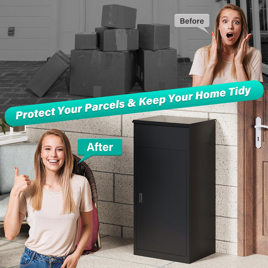 Large Package Delivery Box with Combination Lock,Parcel Drop Boxes Secure Storage, Anti-Theft Steel Parcel Box