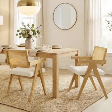 Rattan Dining Chairs Set of 2, Modern Dining Chairs with Cushioned Seat and Solid Wood Frame, Accent Chairs for Dining Room, Kitchen or Living Room, Oak