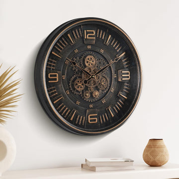 Large Vintage Moving Gear Wall Clock, 20''Battery Operated Industrial Steampunk Metal Decor for Living Room