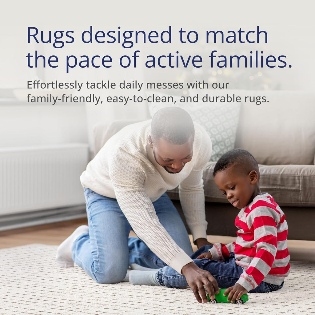 Cream & Brown Area Rug - Oliver Collection - Textured Checkered Pattern - Non-Shedding, Easy to Clean