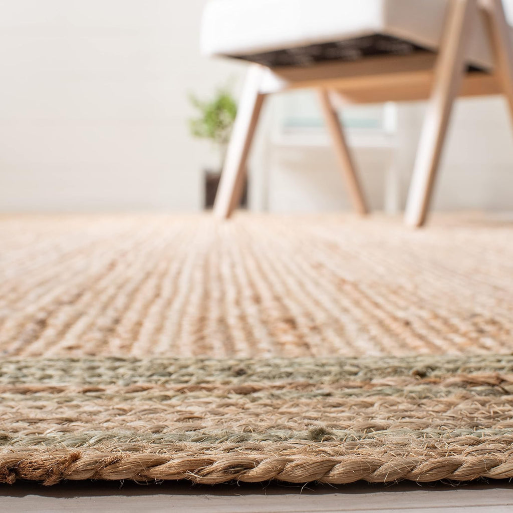Natural Fiber Area Rug - 9' x 12', Green & Natural, Handmade Border Farmhouse Jute