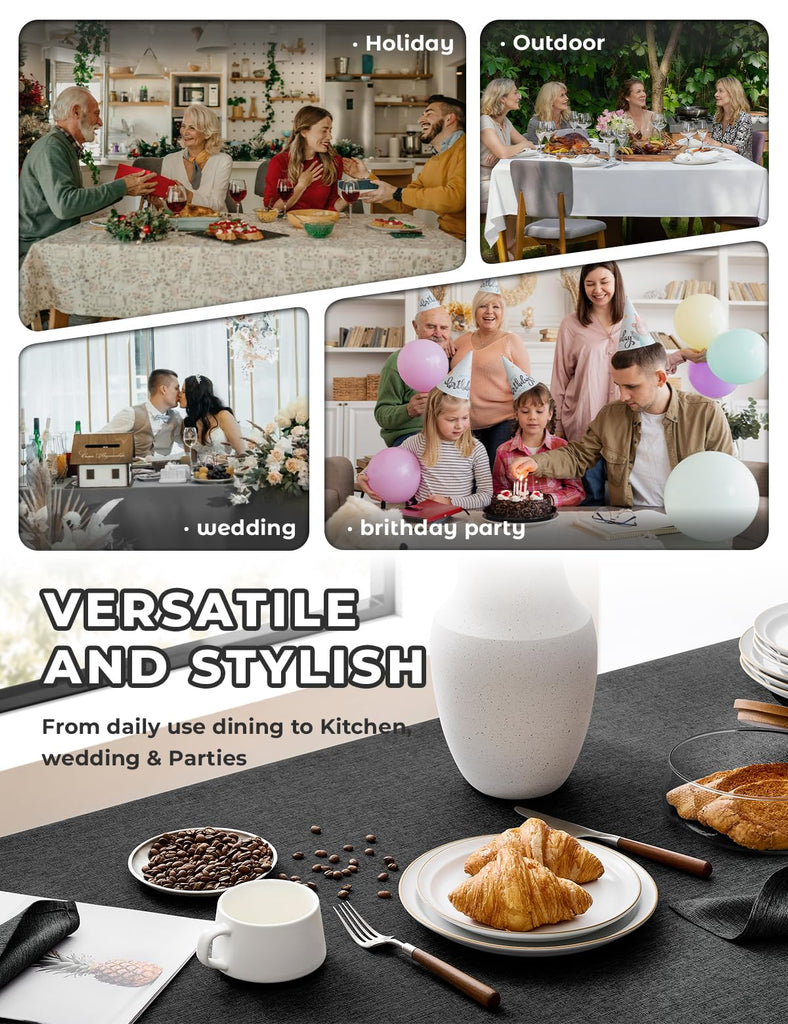 Black Extra Long Cloth Tablecloths for Rectangle Tables, Waterproof Reusable Dinning Table Cover Protector for