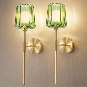 Crystal Battery Operated Wall Sconces Set of 2, Green Rechargeable Wireless Wall Sconce Lights with Crystal