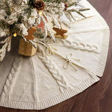 Knit Christmas Tree Skirts, Neutral Tree Skirt, Cozy Christmas Decorations