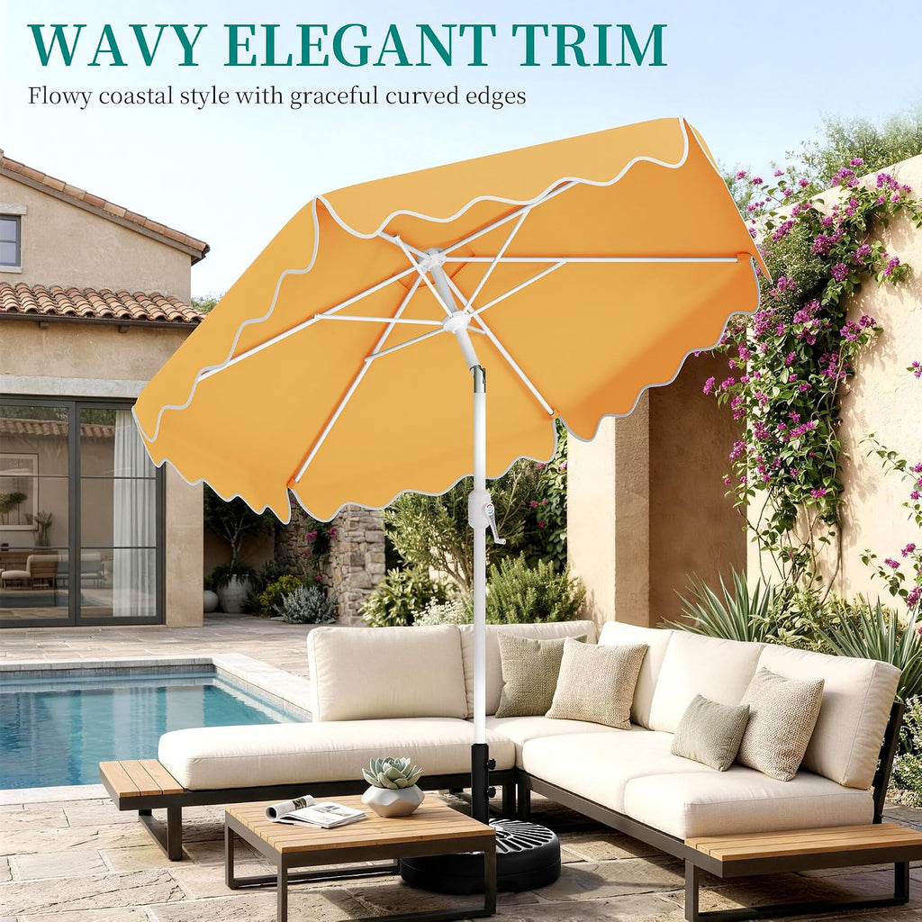 Patio Umbrella with Wavy Trim, UV-Fade-Resistant Canopy, Crank & Tilt - Mustard Yellow 9ft
