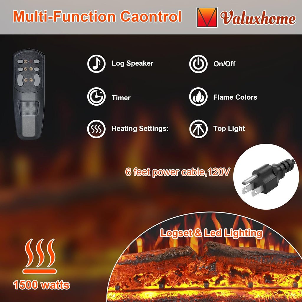 35.63” W 27.5" H Electric Fireplace Insert with Low/High Temperature Settings