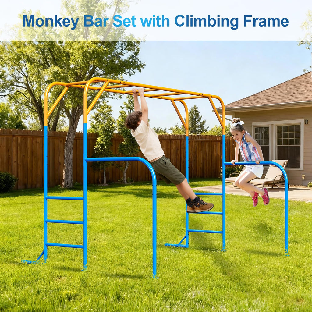 Large Monkey Bars for Kids, Outdoor Monkey Bar Set with Climbing Frame, Heavy-Duty Metal Playground Climbing Playset