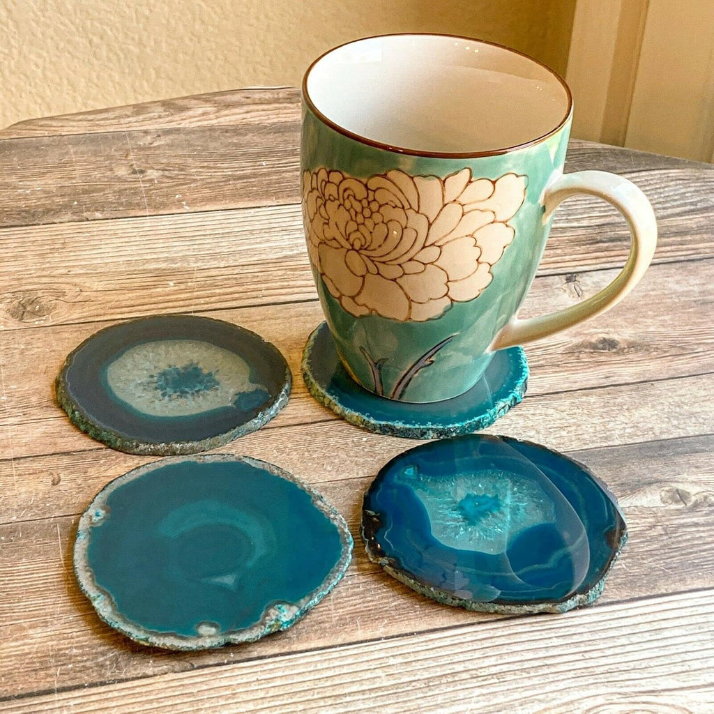 Teal Agate Coasters Geode Coasters Desk Decor - Set of 4