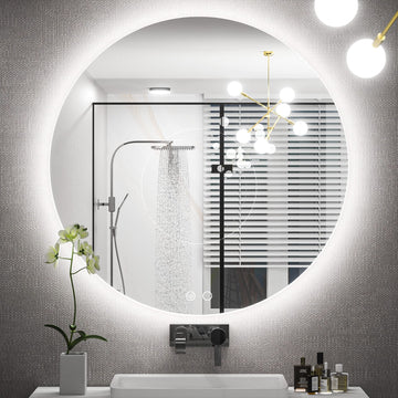 28 Inch Round LED Mirror, Backlit Mirror Bathroom, 3 Color Lights