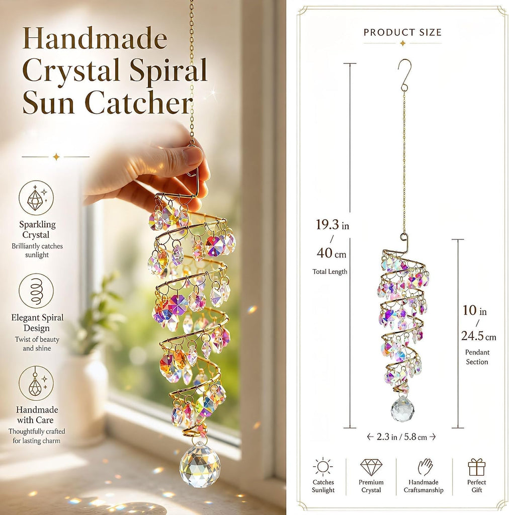 Crystal Spiral Sun Catcher Hanging Prisms Suncatcher for Window Garden - Hanging Crystals,Glass Wind Chimes