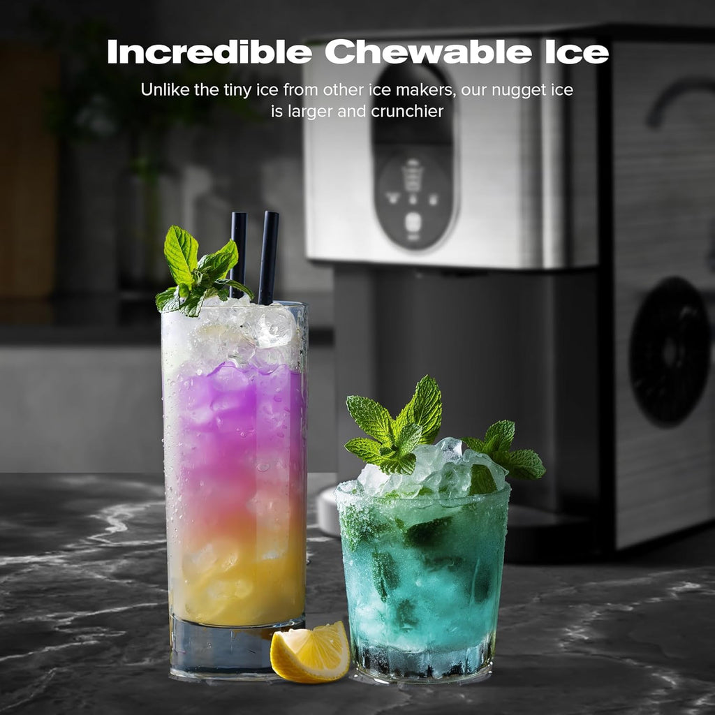 Countertop Nugget Ice Maker, 44lbs/24H Soft Chewable Pebble Ice Machine with Self-Cleaning and One-Click Operation