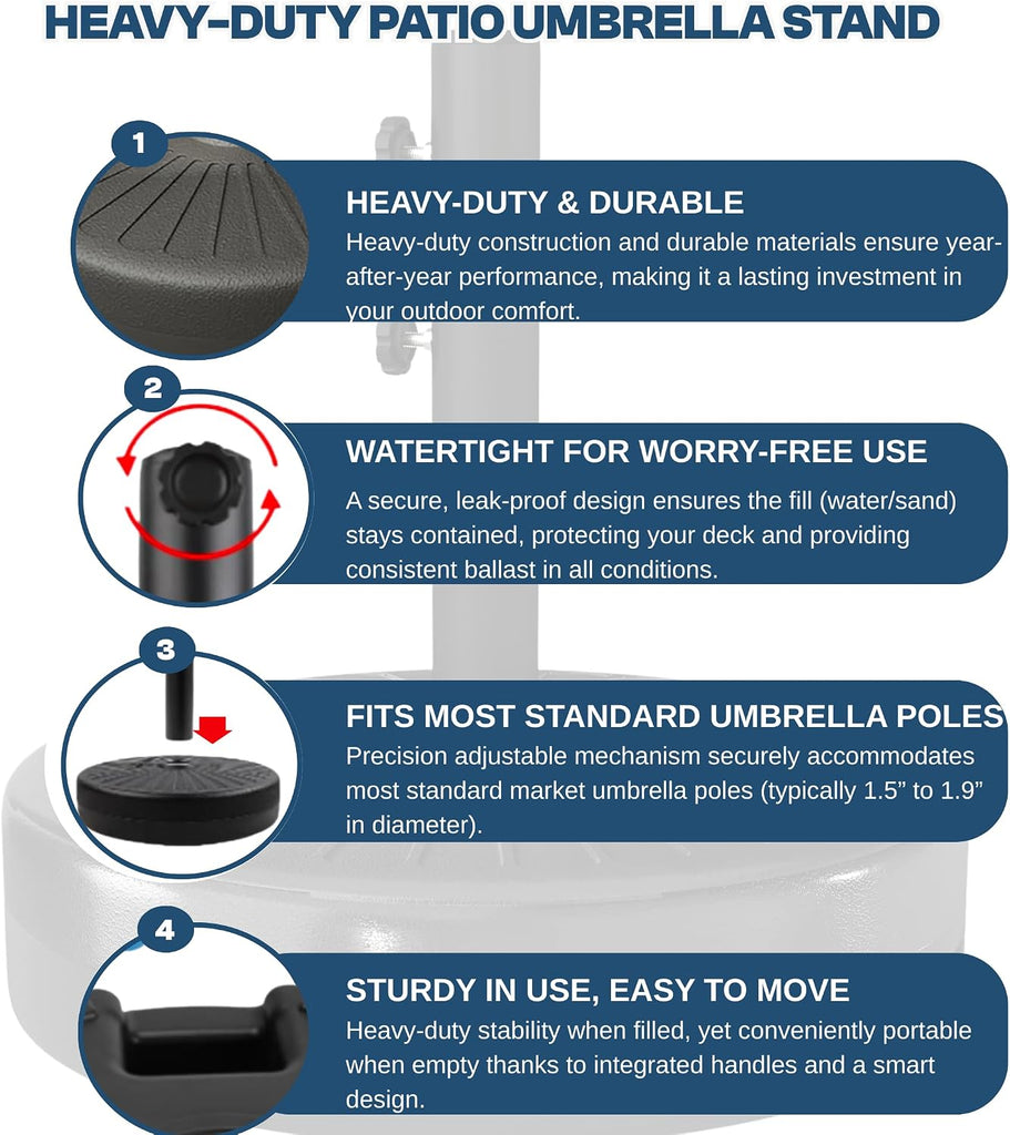Umbrella Base Water Filled Stand 81.5lb Max Capacity Heavy Duty Patio Umbrella Base