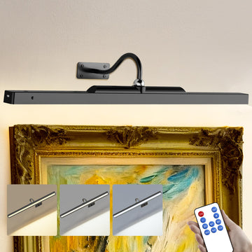 24 Inch Picture Light - Black 6000mAh Battery Operated Wireless Wall Sconce with Remote & Timer for Paintings