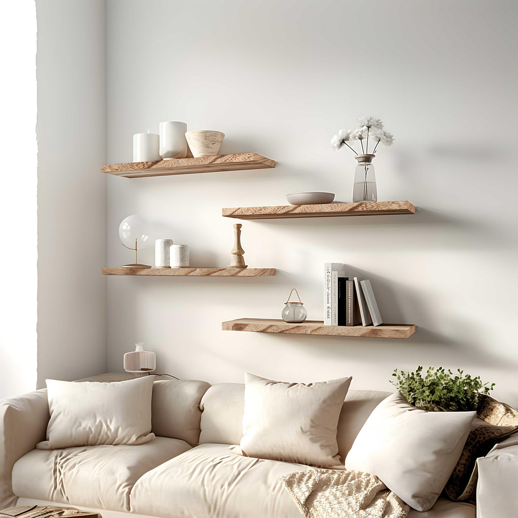 24 Inch Floating Shelves for Wall Rustic Light Wood Wall Shelves Set of 4