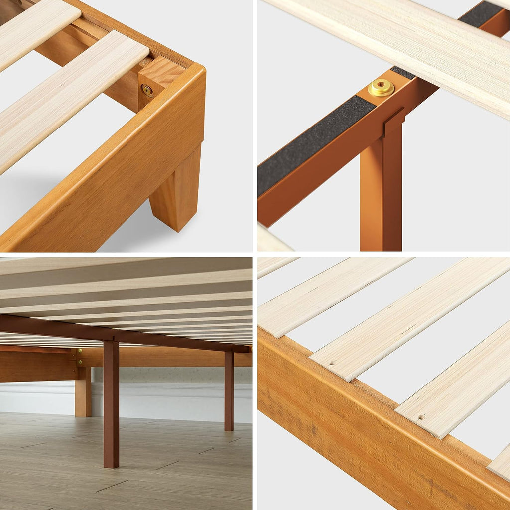 12 Inch Deluxe Wood Platform Bed / No Boxspring Needed / Wood Slat Support / Rustic Pine Finish, Queen (OLB-PWPBBO-12Q)