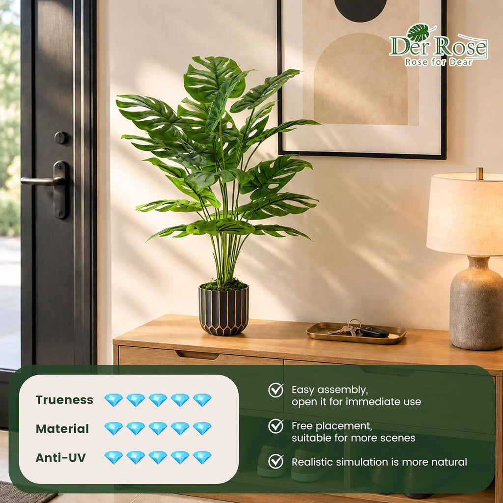 28'' Fake Plants Tall Artificial Monstera Faux Plants Indoor Outdoor Tree Home House Decor