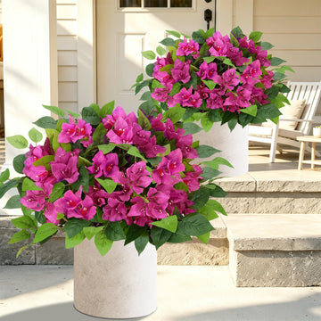 2Pack Artificial Bougainvillea Tree, Red Fake Bushes for Outdoor