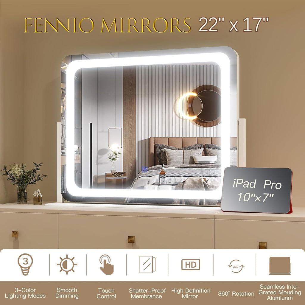 Vanity Mirror with Lights 22''x17'' Makeup Mirror with Lights,Vanity Mirror Touch Screen with 3-Color Lighting
