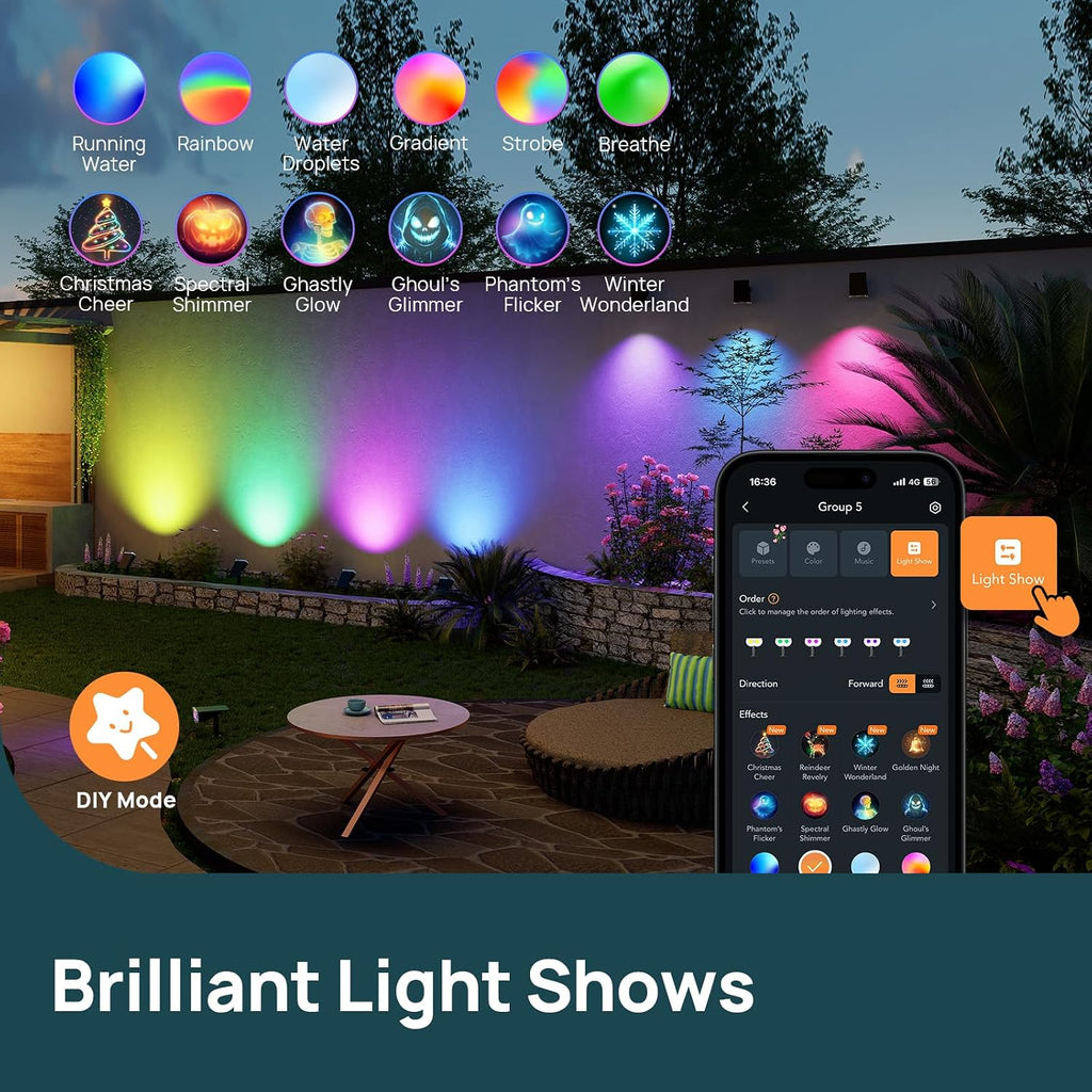 Smart Solar Spot Lights Outdoor SL5C, IP67 Solar Lights Outdoor | Cool/Warm White/Color Changing Spotlight, APP/Voice