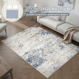 5x7 Washable Abstract Area Rug, Neutral Low Pile Non-Slip Carpet for Bedroom Dining Room