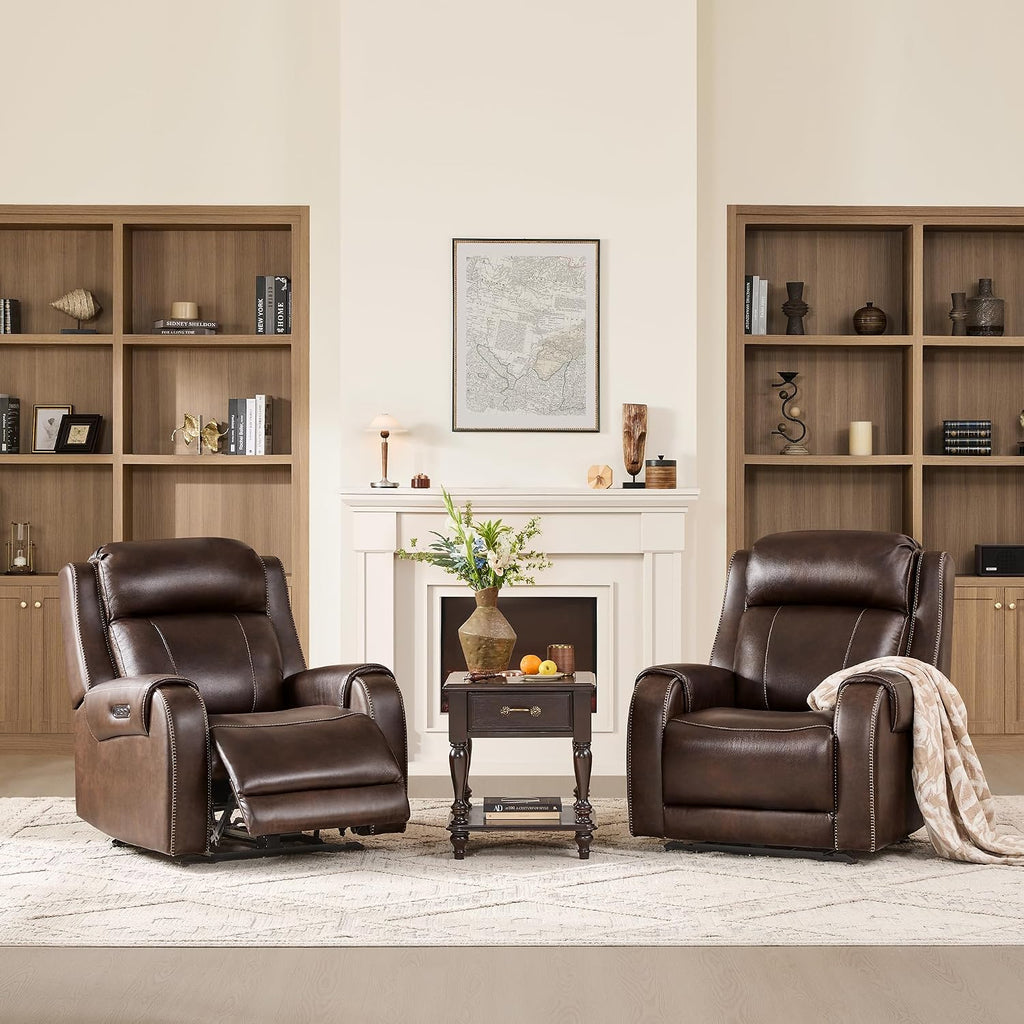 Genuine Leather Power Recliner Chair for Adults, Electric Wall Hugger Recliner with Adjustable Power Headrest &