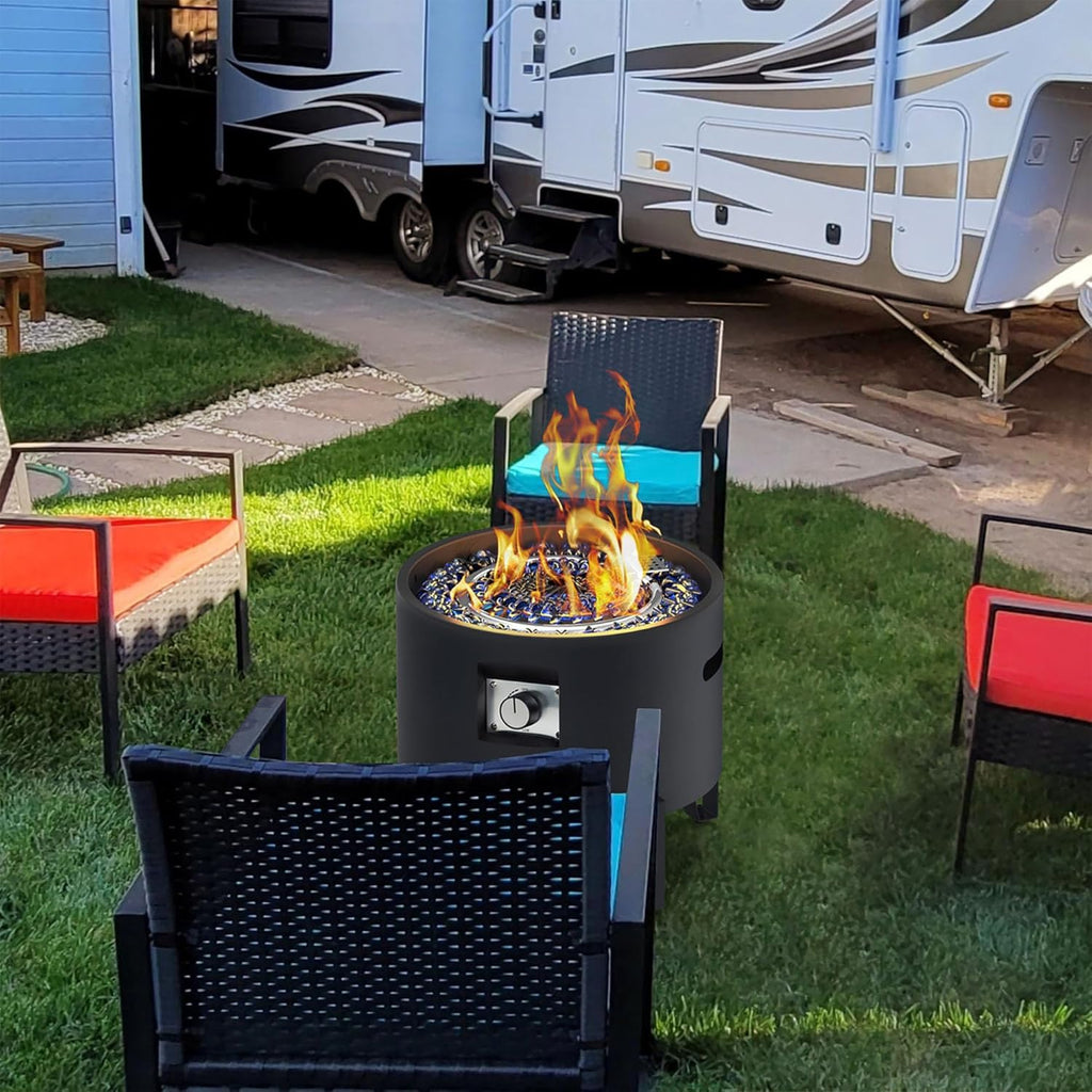 Portable Propane Fire Pit for Camping RV 50,000 BTU Round 15'' H x 16'' W Portable Gas Firepit W/Lid
