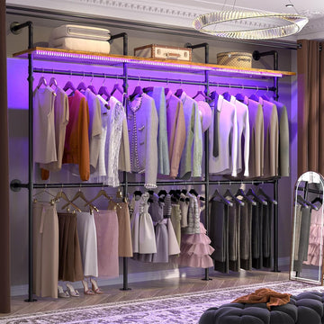 Industrial Pipe Clothing Rack, Reversible 118.3'' Clothes Rack for Hanging Clothes, Heavy Duty Garment Rack Closet