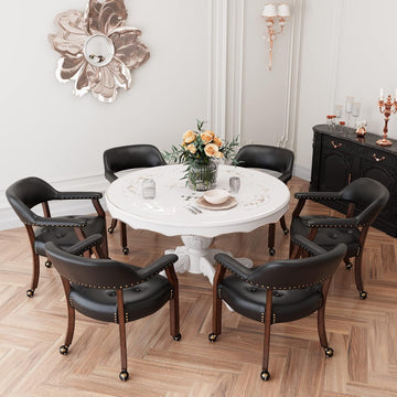 Set of 6 Large Dining Chairs with Casters and Arms, Rolling Dining Chairs with Wheels, Accent Game Poker Table
