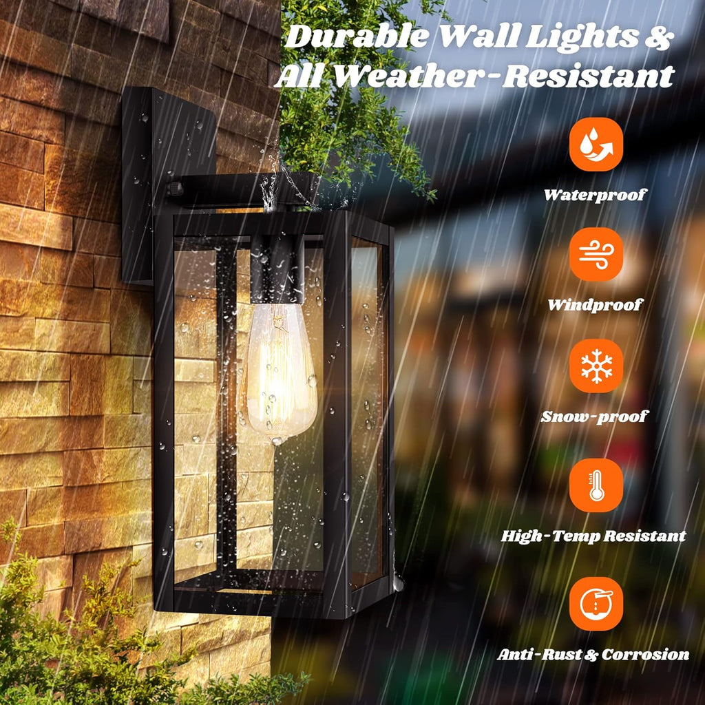 2-Pack Outdoor Light Fixtures Wall Mount, Waterproof Exterior Wall Lanterns with Clear Glass