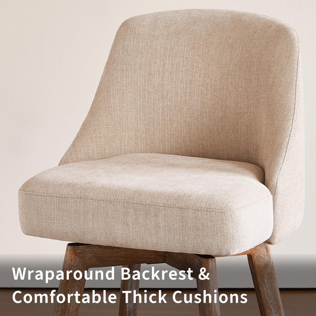 Counter Height Bar Stools, Sand-Colored Linen Comfort Fabric Bar Stool Set of 3, 360° Swivel Counter Height Stools