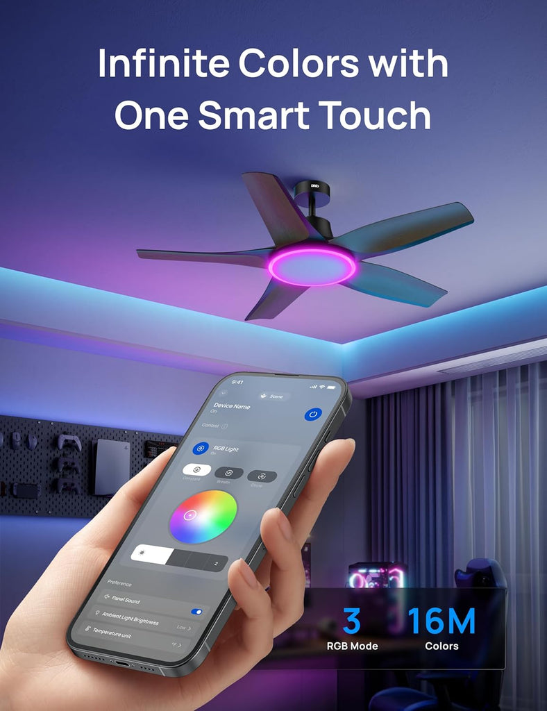Smart Ceiling Fans with Lights, Low Profile Ceiling Fan with Alexa/App, 52'' Dimmable Lighting & Color Tuning