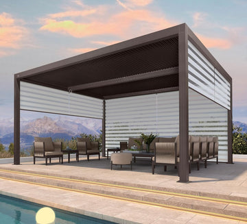Outdoor 12' × 16' Louvered Pergola with Screens Patio Adjustable Aluminum Canopy Retractable Metal Roof for Deck