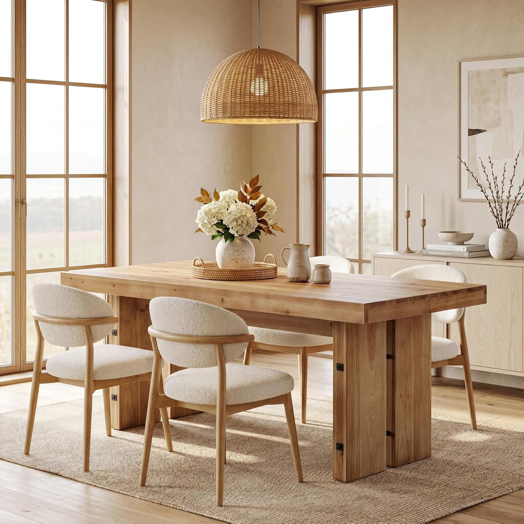 63-Inch Dining Table, Farmhouse Solid Wood Kitchen Table for 6 People, Rectangle Dinner Desks with Pedestal Base for