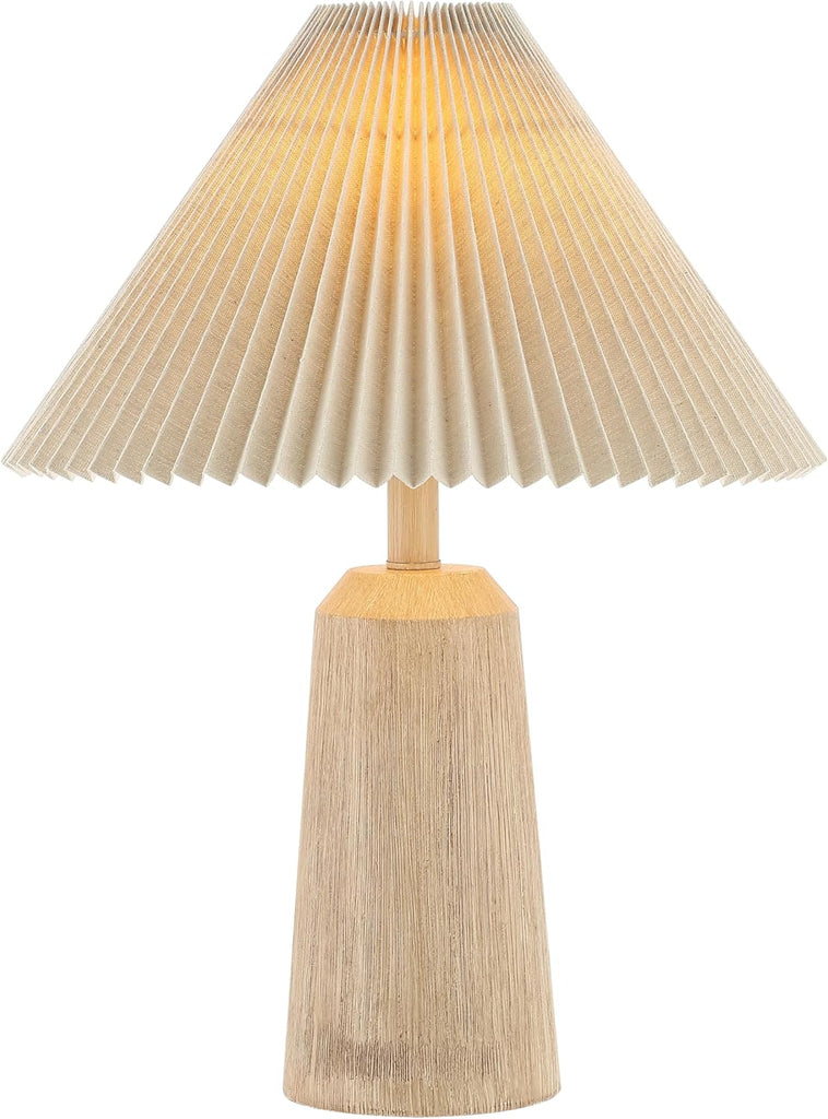 20.5" Beige Wood Finish Resin Cylinder Table Lamp Modern Rustic Scandinavian Bedside Lamp Bedroom wi