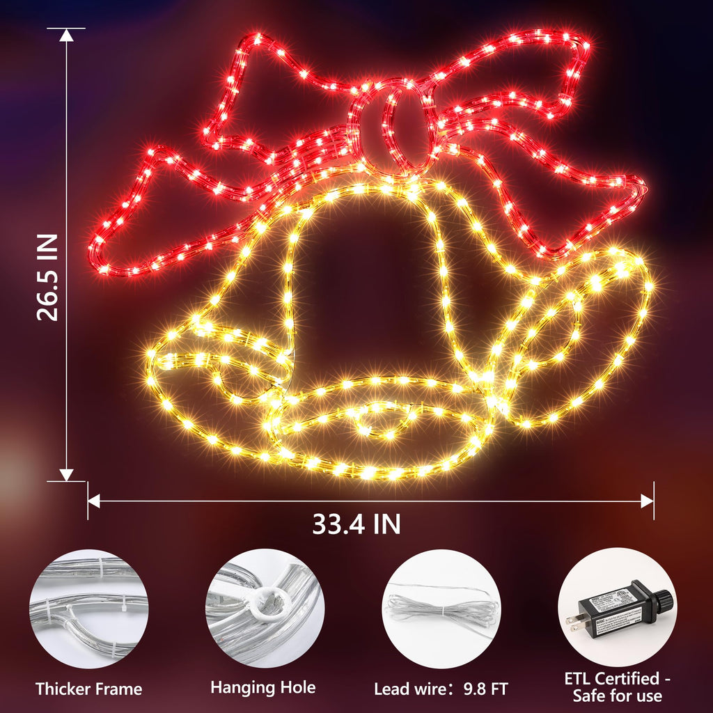 33-Inch Christmas Bell Lights Outdoor With Timer Wall Hanging Decor