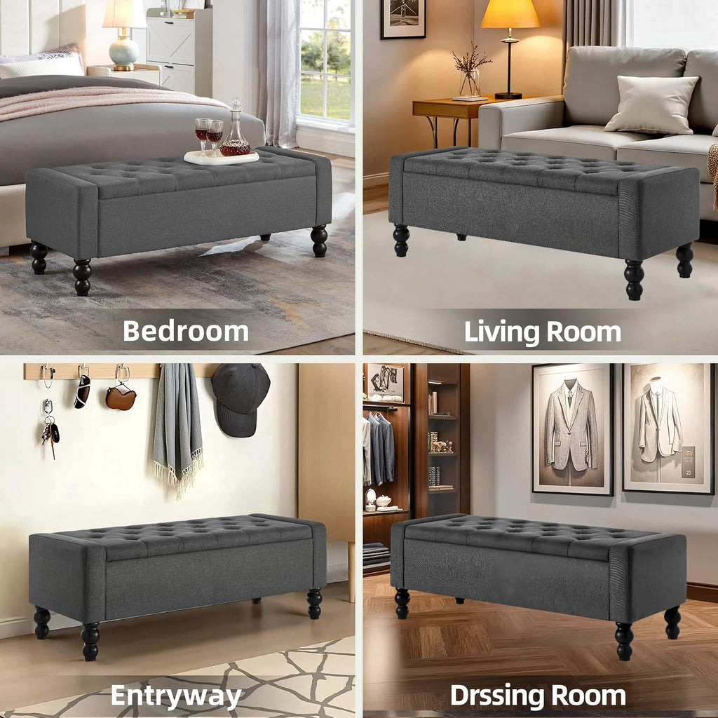 50" W Storage Ottoman Bench with Safety Hinge, Load up to 660 lb Ottoman with Storage, Upholstered Tufted Entryway