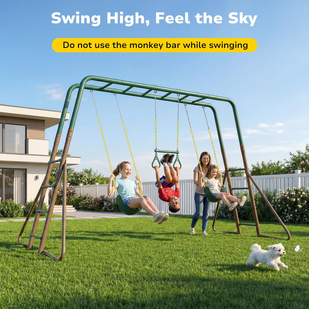 2 in 1 Swing Sets for Backyard with Monkey Bars