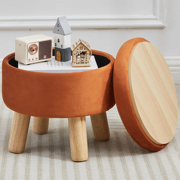 Small Foot Stool Ottoman with Storage, Velvet Ottoman Foot Rest for Couch, Round Footstool with Storage, Small