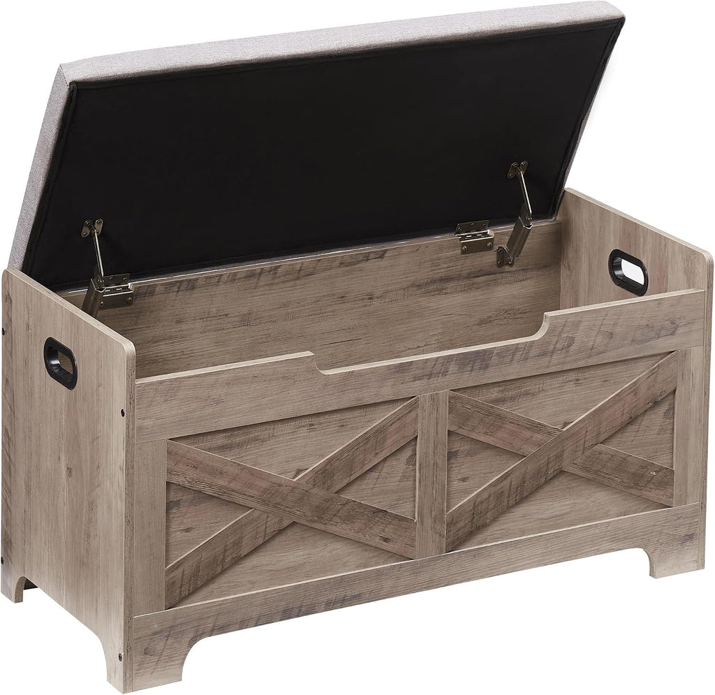 Storage Chest, Farmhouse Storage Trunk, Wooden Entryway Storage Bench with Safety Hinge and Lift-Top , Grey