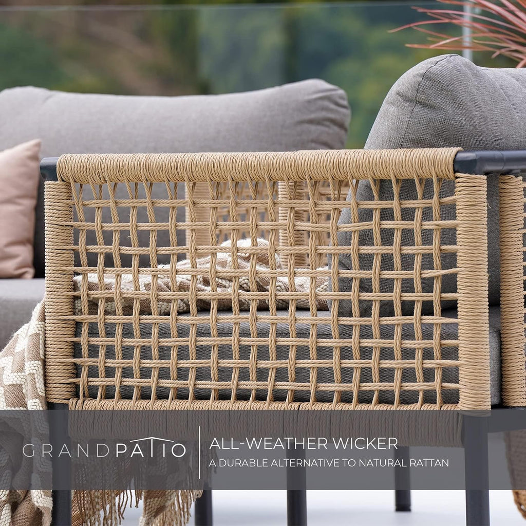 Outdoor 4-Piece Conversation Set Rust Free Patio Furniture Set Open-Weave Wicker Olefin Modern Sofa Seating for