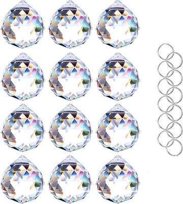 12pcs 20mm Clear Crystal Ball Prism Suncatchers Chandelier Crystals Hanging - Prisms,Rainbow Maker