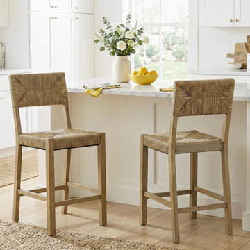 Rattan Bar Stools Set of 2, 24'' Bohemian Counter Height Stools