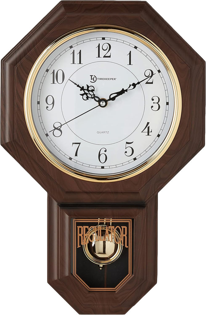 Timekeeper Essex Faux Wood Traditional Schoolhouse Pendulum Wall Clock for Home and Office, Westminster Chime, Clock Size 17.5 Inch x...