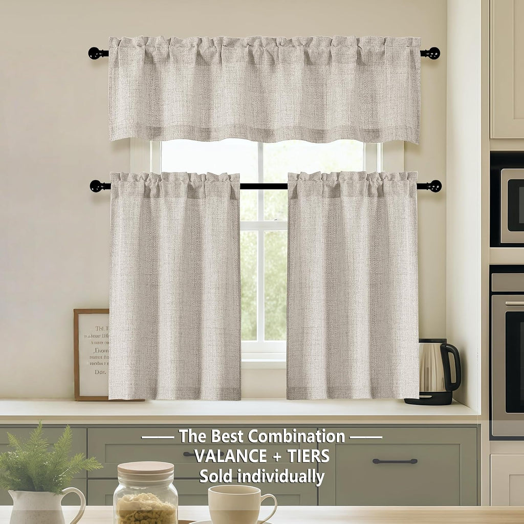 2 Panels Kitchen Curtains, Faux Linen Textured Small Cafe Window Curtain Over Sink, Light Filtering