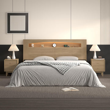 King Headboard Only Modern Sturdy Wooden Bed Backboard Wall Mounted Head Board, 3 Storage Zones, Unique Skirting
