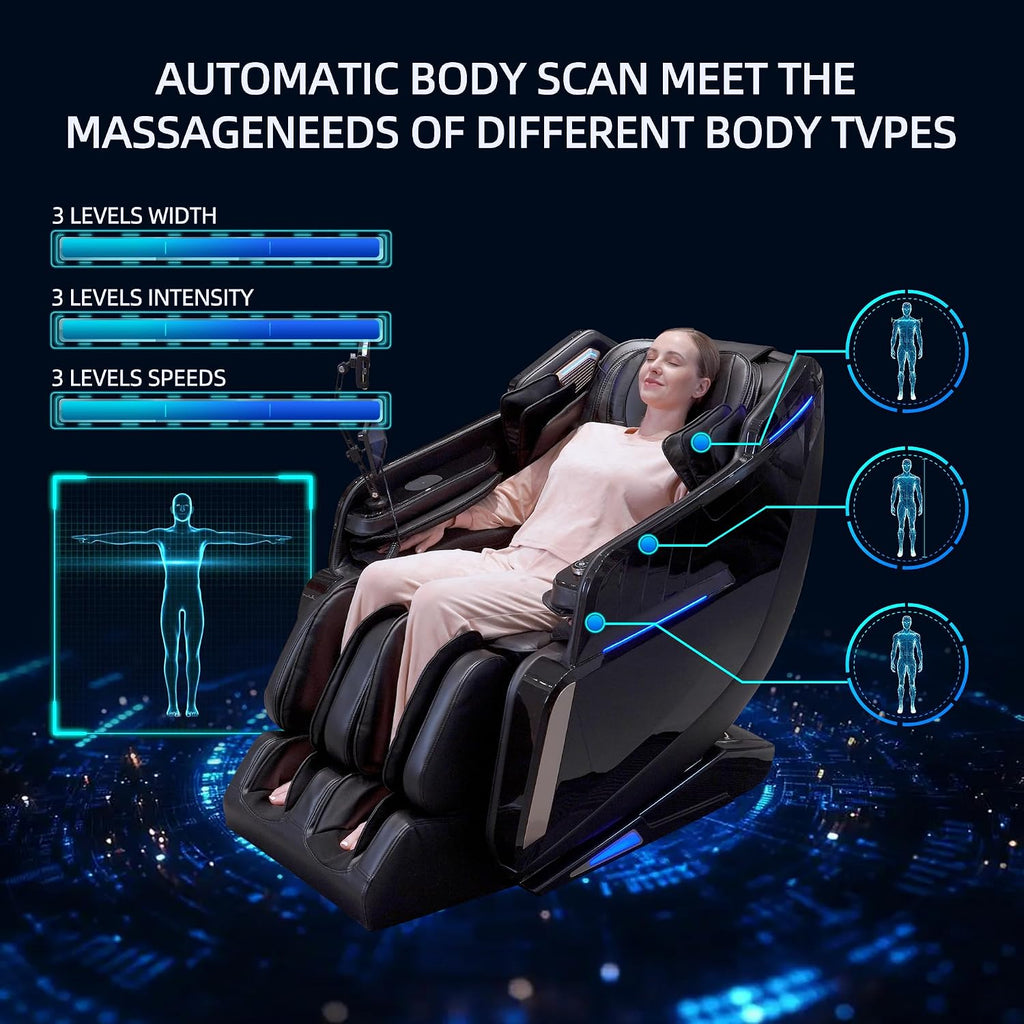 4D Massage Chair Full Body Extended SL-Track Zero Gravity Shiatsu Recliner | 3 Zero-Gravity Angles,3-Zone Heat,Calf &